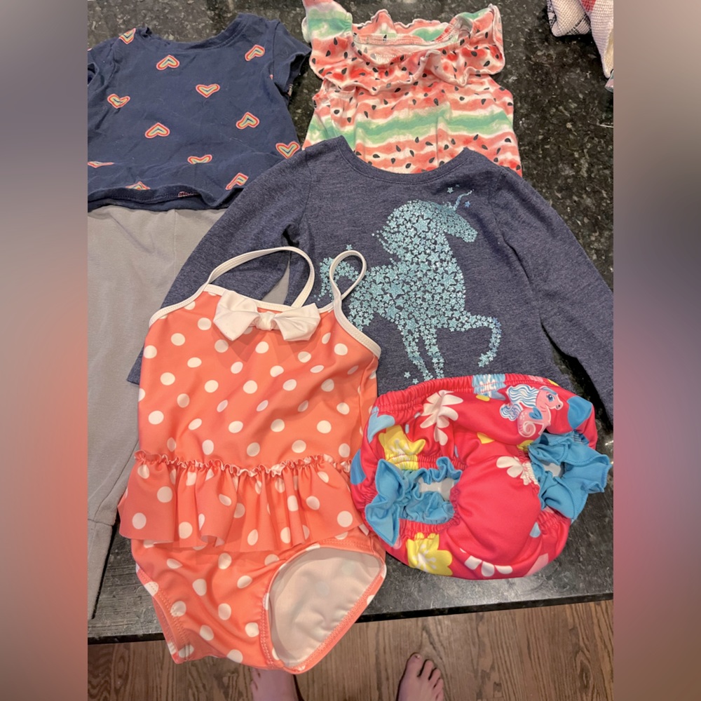 Lot of 6 Baby Girls 12 Month Clothes- shirts, swimsuits, pant, long sleeve shirt